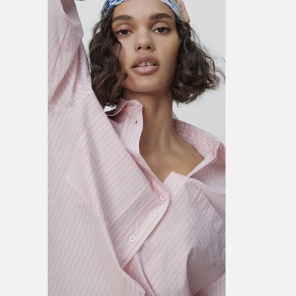 ZARA Pink Striped Oversized Shirt -  (Size Small) NEW WITH TAG! - Picture 3 of 7